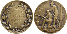 SCHWEIZ. Schützentaler und Schützenmedaillen. Basel. Bronzemedaille 1916. Basel. Jungschützenkurs M.S.G. 9.72 g. Richter (Schützenmedaillen) 135Aa (di...
