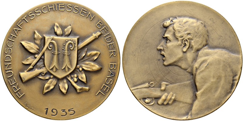 SCHWEIZ. Schützentaler und Schützenmedaillen. Basel. Bronzemedaille 1935. Basel....
