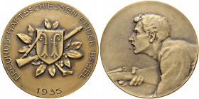 SCHWEIZ. Schützentaler und Schützenmedaillen. Basel. Bronzemedaille 1935. Basel. Freundschaftsschiessen beider Basel. 58.37 g. Richter (Schützenmedail...