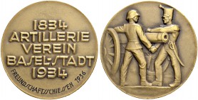 SCHWEIZ. Schützentaler und Schützenmedaillen. Basel. Bronzemedaille 1936. Basel-Stadt. Artillerieverin 1834-1934. Freundschaftsschiessen. 26.66 g. Ric...