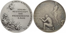 SCHWEIZ. Schützentaler und Schützenmedaillen. Basel. Versilberte Bronzemedaille 1949. Birsfelden. Flobert- & Pistolenclub. Vereinsmeisterschaft. Stehe...