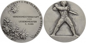 SCHWEIZ. Schützentaler und Schützenmedaillen. Basel. Versilberte Bronzemedaille 1950. Birsfelden. Flobert- & Pistolenclub. Vereinsmeisterschaft. Liege...