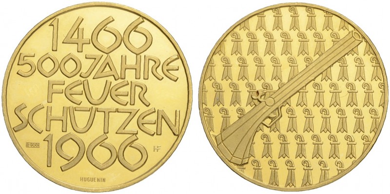 SCHWEIZ. Schützentaler und Schützenmedaillen. Basel. Goldmedaille 1966. 500 Jahr...