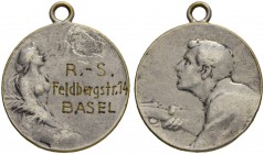 SCHWEIZ. Schützentaler und Schützenmedaillen. Basel. Versilberte Bronzemedaille o. J. R.-S. Feldbergstr. 14. 7.77 g. Richter (Schützenmedaillen) 174Aa...