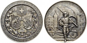 SCHWEIZ. Schützentaler und Schützenmedaillen. Bern. Silbermedaille 1893. Biel. Westschweizerisches Schützenfest. 38.57 g. Richter (Schützenmedaillen) ...