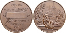 SCHWEIZ. Schützentaler und Schützenmedaillen. Genf / Genève. Kupfermedaille 1903. St-Gervai. Vogue du Faubourg. 60.24 g. Richter (Schützenmedaillen) 7...