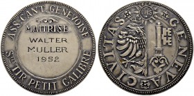 SCHWEIZ. Schützentaler und Schützenmedaillen. Genf / Genève. Silbermedaille 1952. Genève. Société tir petit calibre. 39.24 g. Richter (Schützenmedaill...