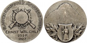 SCHWEIZ. Schützentaler und Schützenmedaillen. Glarus. Silbermedaille 1927. Glarus. Glarner kantonale Meisterschaft. 45.10 g. Richter (Schützenmedaille...