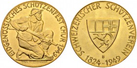 SCHWEIZ. Schützentaler und Schützenmedaillen. Graubünden. Goldmedaille 1949. Chur. Eidgenösissches Schützenfest. 27.00 g. Richter (Schützenmedaillen) ...
