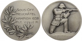 SCHWEIZ. Schützentaler und Schützenmedaillen. Neuenburg / Neuchâtel. Silbermedaille 1938. Neuchâtel. Sous-Off. Champion. 51.47 g. Richter (Schützenmed...