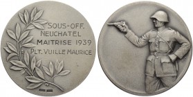 SCHWEIZ. Schützentaler und Schützenmedaillen. Neuenburg / Neuchâtel. Silbermedaille 1939. Neuchâtel. Sous-Off. Maîtrise. 51.40 g. Richter (Schützenmed...
