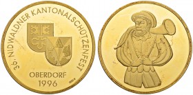 SCHWEIZ. Schützentaler und Schützenmedaillen. Nidwalden. Goldmedaille 1996. Oberdorf. 36. Nidwaldner Kantonalschützenfest. 26.01 g. Richter (Schützenm...
