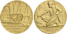 SCHWEIZ. Schützentaler und Schützenmedaillen. Schwyz. Goldmedaille 1952. Küssnacht. Schwyzer Kantonalschützenfest. 24.12 g. Richter (Schützenmedaillen...
