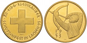 SCHWEIZ. Schützentaler und Schützenmedaillen. Schwyz. Goldmedaille 1953. Lachen. XII. Eidgenössisches Kleinkaliberschützenfest. 17.95 g. Richter (Schü...