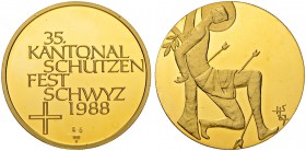 SCHWEIZ. Schützentaler und Schützenmedaillen. Schwyz. Goldmedaille 1988. Schwyz. 35. Kantonalschützenfest. 25.97 g. Richter (Schützenmedaillen) -. Pol...