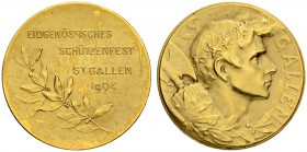 SCHWEIZ. Schützentaler und Schützenmedaillen. St. Gallen. Goldmedaille 1904. St. Gallen. Eidgenössisches Schützenfest. 11.17 g. Richter (Schützenmedai...