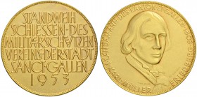 SCHWEIZ. Schützentaler und Schützenmedaillen. St. Gallen. Vergoldete Bronzemedaille 1953. St. Gallen. Standweihschiessen des Militärschützenvereins. 2...