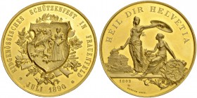 SCHWEIZ. Schützentaler und Schützenmedaillen. Thurgau. Goldmedaille 1890. Frauenfeld. Eidgenössisches Schützenfest. 69.65 g. Richter (Schützenmedaille...