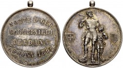 SCHWEIZ. Schützentaler und Schützenmedaillen. Tessin / Ticino. Silbermedaille 1892. Ascona. Nozze d'oro. Carabinieri Verbano. 8.54 g. Richter (Schütze...