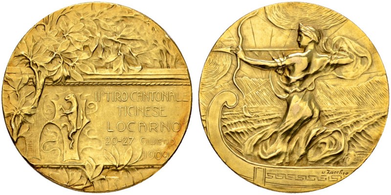 SCHWEIZ. Schützentaler und Schützenmedaillen. Tessin / Ticino. Goldmedaille 1909...