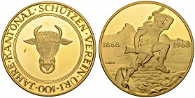SCHWEIZ. Schützentaler und Schützenmedaillen. Uri. Goldmedaille 1968. Uri. 100 Jahre Kantonal-Schützenverein. 25.94 g. Richter (Schützenmedaillen) -. ...