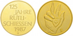 SCHWEIZ. Schützentaler und Schützenmedaillen. Uri. Goldmedaille 1987. 125 Jahre Rütli-Schiessen. 26.00 g. Richter (Schützenmedaillen) -. FDC / Uncircu...