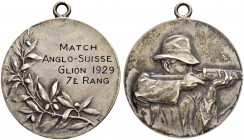 SCHWEIZ. Schützentaler und Schützenmedaillen. Waadt / Vaud. Silbermedaille 1929. Glion. Match Anglo-Suisse. 11.11 g. Richter (Schützenmedaillen) 1632A...