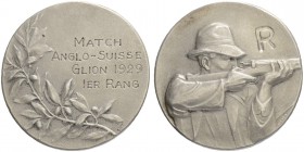 SCHWEIZ. Schützentaler und Schützenmedaillen. Waadt / Vaud. Silbermedaille 1929. Glion. Match Anglo-Suisse. Mit Gegenstempel "R". 10.88 g. Richter (Sc...