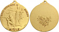 SCHWEIZ. Schützentaler und Schützenmedaillen. Waadt / Vaud. Vergoldete Bronzemedaille o. J. Aigle. Sous-officiers & Guidon. 13.19 g. Richter (Schützen...