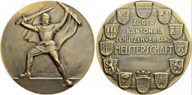 SCHWEIZ. Schützentaler und Schützenmedaillen. Zug. Bronzemedaille o. J. (1937). Zuger Kantonalschützenverband. Meisterschaft. 104.18 g. Richter (Schüt...