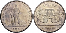 SCHWEIZ. Schützentaler und Schützenmedaillen. Zürich. 5 Franken 1859. Zürich. Eidgenössisches Freischiessen. 24.96 g. Richter (Schützenmedaillen) 1723...