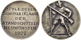 SCHWEIZ. Schützentaler und Schützenmedaillen. Zürich. Silbermedaille 1922. Neumünster. Stadtschützen. 6.16 g. Richter (Schützenmedaillen) 1808b (keine...