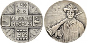 SCHWEIZ. Schützentaler und Schützenmedaillen. Zürich. Silbermedaille 1926. Horgen. VII. Eidgenössisches Flobertschützenfest. 23.71 g. Richter (Schütze...