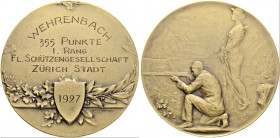 SCHWEIZ. Schützentaler und Schützenmedaillen. Zürich. Bronzemedaille 1927. Wehrenbach. Flobert Schützengesellschaft Zürich Stadt. 59.54 g. Richter (Sc...