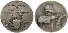 SCHWEIZ. Schützentaler und Schützenmedaillen. Zürich. Silbermedaille 1928/1929 1930/1931. Seen. Schützenverein. 7.03 g. Richter (Schützenmedaillen) 18...
