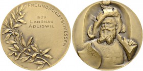 SCHWEIZ. Schützentaler und Schützenmedaillen. Zürich. Bronzemedaille 1929. Langnau Adliswil. Freundschaftsschiessen. 57.08 g. Richter (Schützenmedaill...