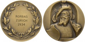 SCHWEIZ. Schützentaler und Schützenmedaillen. Zürich. Bronzemedaille 1934. Rorbas. Zürich. 26.72 g. Richter (Schützenmedaillen) 1860Aa (dieses Exempla...
