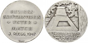 SCHWEIZ. Schützentaler und Schützenmedaillen. Zürich. Versilberte Bronzemedaille 1947. Uster. Bezirks-Schützenverein. Match. 25.71 g. Richter (Schütze...