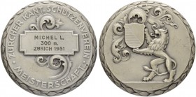 SCHWEIZ. Schützentaler und Schützenmedaillen. Zürich. Silbermedaille 1951. Zürich. Kantonaler Schützenverein. Meisterschaft. 110.26 g. Richter (Schütz...