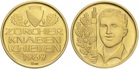 SCHWEIZ. Schützentaler und Schützenmedaillen. Zürich. Goldmedaille 1969. Zürich. Knabenschiessen. 25.90 g. Selten / Rare. FDC / Uncirculated. (~€ 700/...