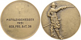 SCHWEIZ. Schützentaler und Schützenmedaillen. Gesamtschweiz. Bronzemedaille 1951. Pistolenschiessen Geb. Füs. Bat. 36. 52.04 g. Richter (Schützenmedai...