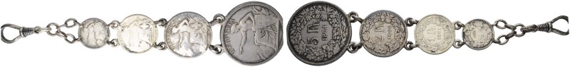 SCHWEIZ. Silberanhänger, bestehend aus Franken 1874, 2 Franken 1860, 1 Franken 1...