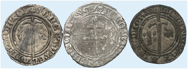 BAR. René I. d'Anjou, 1419-1480 
Lot von 3 Stück: Gros, Mzz. Lilie = Bar, Demi ...