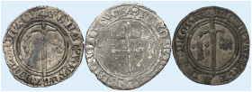 BAR. René I. d'Anjou, 1419-1480 
Lot von 3 Stück: Gros, Mzz. Lilie = Bar, Demi Gros, St. Mihiel (2 Var., im Feld 2x2 bzw. 2x3 Lilien).
Flon 488/11-1...