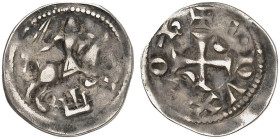 LOTHRINGEN. Ferri III., 1251-1303 
Reiterdenier, o. Mzst. Reiter, darunter Zinne / Kreuz.
DS 1/11, Flon 303/77 ss