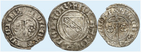 LOTHRINGEN. Jean I., 1346-1390 
Lot von 3 Stück: Deniers (2). Adler auf Wappen / Schwert zwischen zwei Rosen bzw. Adler mit langem Schwanz / Schwert ...
