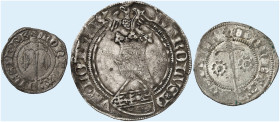 LOTHRINGEN. Charles II., 1390-1431 
Lot von 3 Stück: Double Denier, Sierck. Wappen / Schwert zwischen zwei Rosen, Gros, Sierck. Behelmtes Wappen, dar...