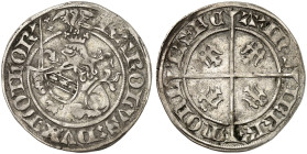 LOTHRINGEN. Charles II., 1390-1431 
Gros au lion, Sierck. Sitzender Löwe mit Adlerhelm, Schwert und Schild / Langkreuz mit vier Adlern in den Winkeln...
