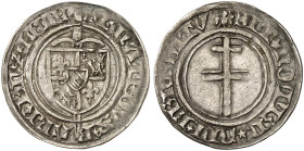 LOTHRINGEN. René I. d'Anjou, 1431-1453 
Gros, o. Mzst. Wappen auf Schwert / Lothringer Kreuz, am Anfang der Umschrift Adler.
DS 10/13, Flon 435/9, S...