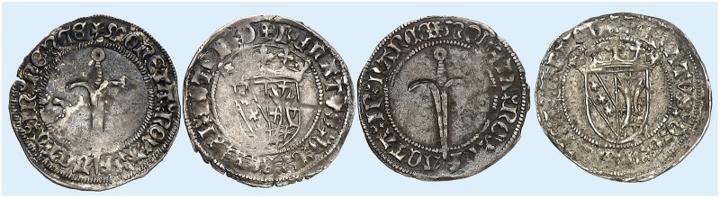 LOTHRINGEN. René II., 1473-1508 
Lot von 4 Stück: Demi Gros. Gekröntes Wappen /...